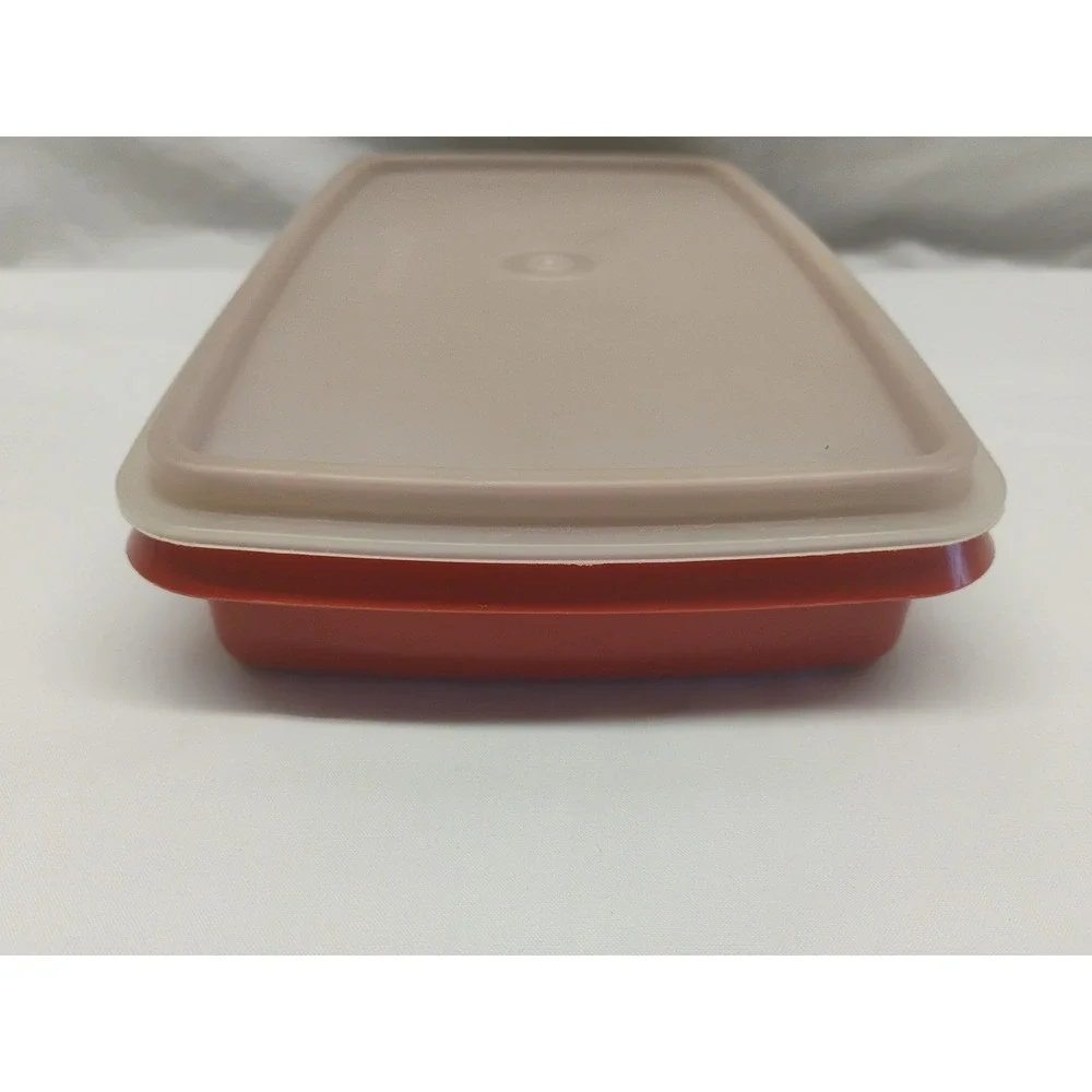 Tupperware 816-12 Rectangular Storage Container Burnt Orange Deli w/ Lid USA Vtg